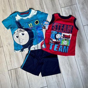 Thomas the Train 3 piece boys clothing set Two tops and one shorts SIZE 3T